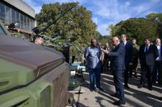 President Vučić and King Mswati III inspect the display of a part of arms and military equipment